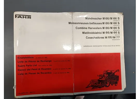 Fahr M66M  ja M66S varaosaluettelo / leikkuupuimuriin