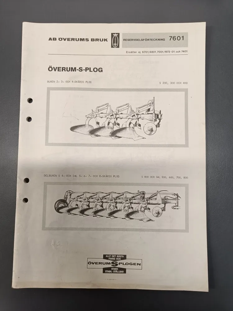 Överum-S-plog 7601 / Varaosakirja
