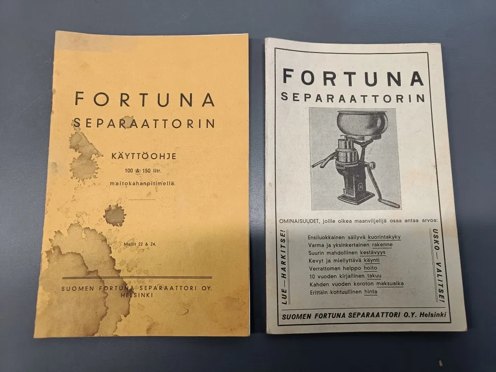 Fortuna separaattorin / Käyttöohje ja mainoslehtinen