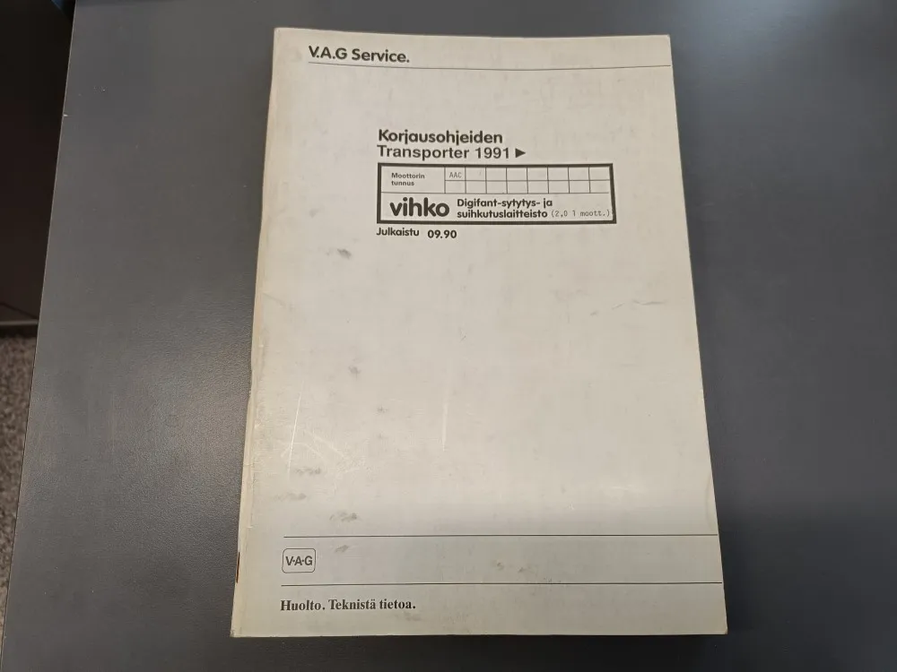 V.A.G Transporter / korjausohjeiden vihko sytytys ja suihkutus