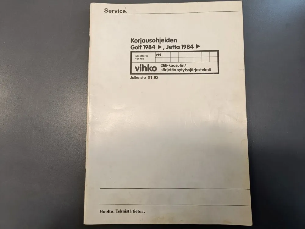 Korjausohjeiden Golf 1984 ja Jetta 1984 / Huolto ja teknistä tietoa